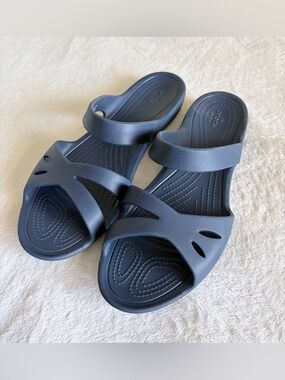 CROCS Dark Blue Double-Strap Slide Sandals Women’s Sz 11